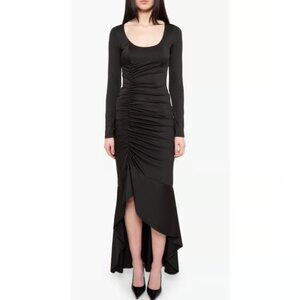 BLACK HALO Atlanta Ruched Ruffle Long Sleeve Maxi Dress Black Size 4 NWT $375